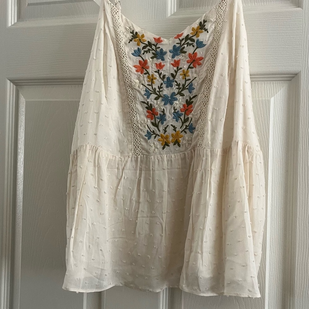 Miss Me Cream Embroidered V-Neck Blouse